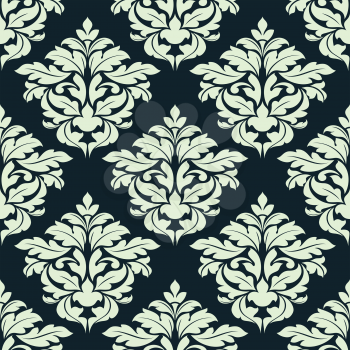 Beige floral damask seamless pattern on dark background for interior design
