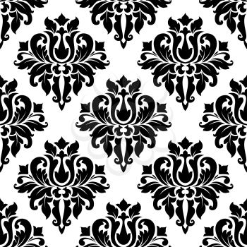 Classic black floral damask seamless pattern in white background for wallpaper design