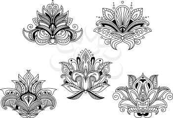 Delicate openwork paisley flowers with pointed petals and leaves for vintage textile or lace embellishment design