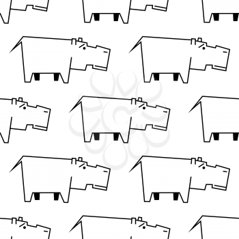 Seamless doodle sketch hippo pattern with side view of large african hippopotamus on white background suited for textile print or wallpaper design