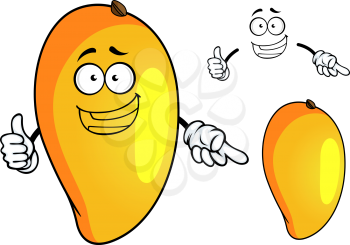 Sunny yellow cartoon tropical mango fruit character with happy smiling face for food or juice pack design