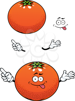 Funny orange fruit cartoon character with glossy peel isolated on white background for fruit candy or juice pack design