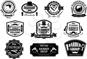 Creative black and white barber shop labels on white background for hygiene and service design