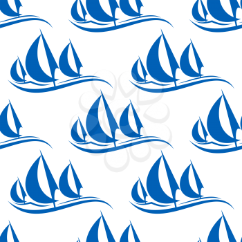 Blue yachts seamless pattern on white background for regatta or any yachting sports design
