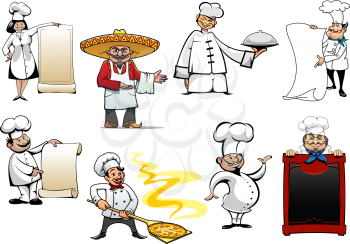 Variety cartoon chinese, mexican, german, spanish, french and italian chefs or bakers 