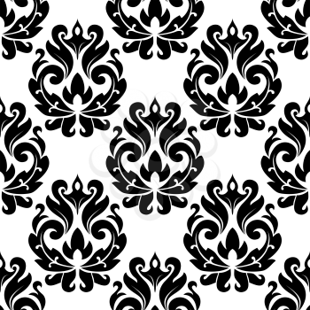 Classic black floral damask seamless pattern for interior or background design
