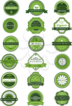 Organic or natural product labels and banners with green and white design element