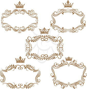 Royal vintage brown borders and frames emphasizing the crown on top isolated on white background