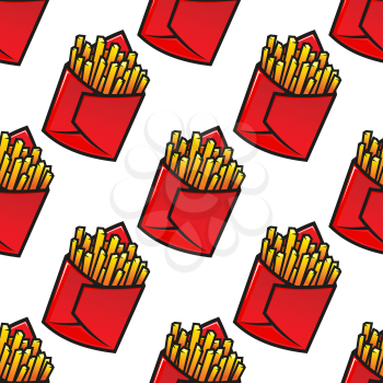 Tasty french fries packs seamless pattern for fast food and takeaway seamless pattern