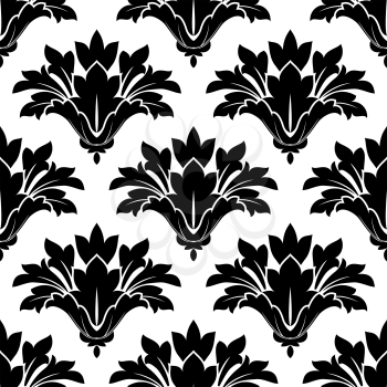 Black arabesque floral seamless pattern with decorative dainty flowers for textile and wallpaper design