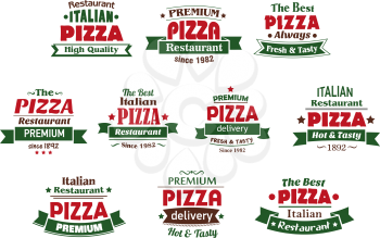 Italian premium pizza banners and labels isolated on white background for cafe, restaurant and delivery design