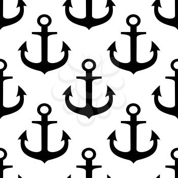 Black silhouettes of vintage nautical anchor on white background seamless pattern suitable for textile print or page fill design