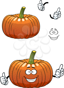 Orange cartoon funny pumpkin vegetable character with a ribbed steep sides for healthy nutrition or vegetarian design 