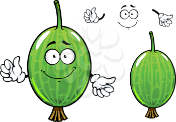 Cute cartoon green gooseberry fruit character with happy face and hands