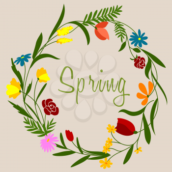 Spring flowers wreath for seasonal decoration, greeting card or floral frame design