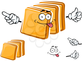 Happy cartoon sliced toasts of white bread with a protruding tongue and waving arms with a second plain variant with no face and separate elements