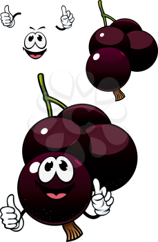 Cute cartoon maroon currant berry fruit character with smiling face and little hands