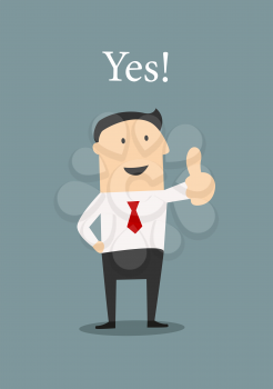 Positive businessman giving a thumbs up gesture with an enthusiastic Yes, success concept