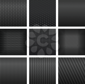 Dark gray carbon fiber seamless pattern backgrounds with various shapes, for backdrop or modern technology design