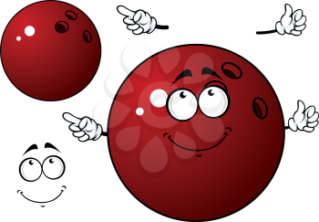 Happy cartoon bowling ball character with smiling face and waving hands for sport or leisure design