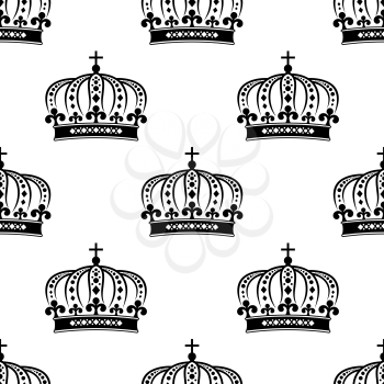Black royal crown seamless pattern for medieval or heraldic design