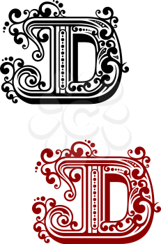 Ancient capital letter D with floral elements for calligraphy, antique or monogram design