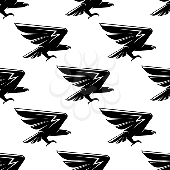 Seamless pattern with black hawks birds for heraldic or nobility design