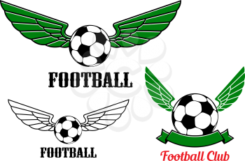 Winged football or soccer ball emblem for sporting logo or tournament symbol design