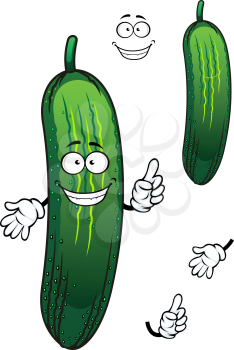 Funny cartoon green cucumber vegetable with face and hands, for agriculture or nutrition design