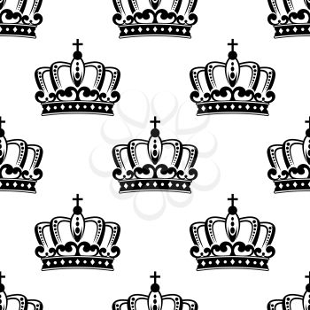 Black and white royal king crown seamless pattern for heraldic or medieval concept design