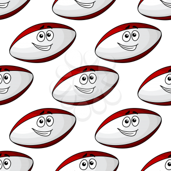 American football ball seamless pattern with funny ball character on white background