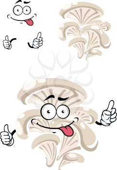 Cartoon funny oyster mushroom character with gray caps isolated on white background