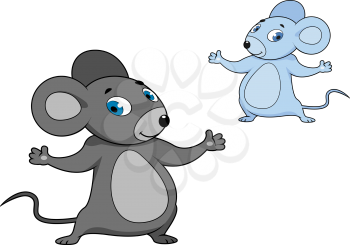 Cute little grey cartoon mouse with blue eyes, second variation in blue colors