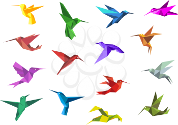 Flying origami paper hummingbirds or colibri isolated on white background, suitable for nature or logo design