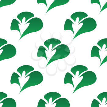 Foliage retro seamless pattern with abstract green clover leaves on white background, for wallpaper or fabric design