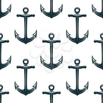 Vintage blue naval anchors with curved arms and sharp flukes seamless pattern for marine and nautical background design