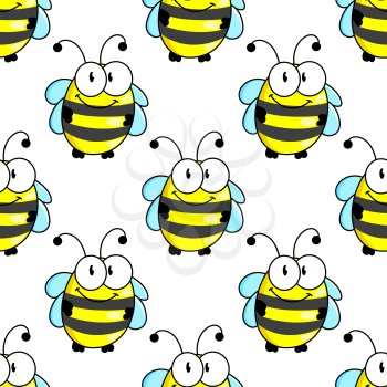 Cartoon bee characters seamless pattern background with striped body and funny tiny wings