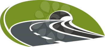 Icon of highway road heading into a tunnel through green mountain cliff, suitable for transportation or travel design