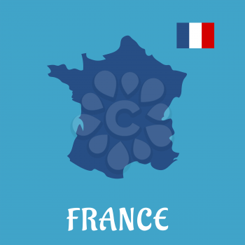 Map of France and national flag icon in the upper corner, for education or travel concept design. Flat style