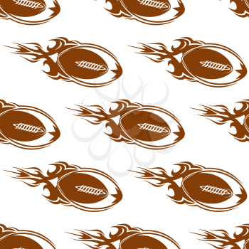 Speedy flaming american football balls with fire trails seamless background pattern for sports design design