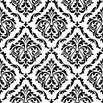 Black and white damask floral seamless pattern with elegant flower buds. For wallpaper and background design