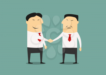 Handshake of two asian businessmen. Cartoon style, for business and partnership concept design