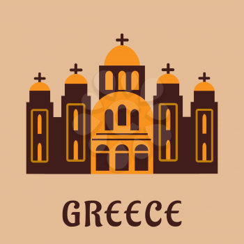 Greek church flat icon of old Saint Andrew cathedral  temple. For travel theme design