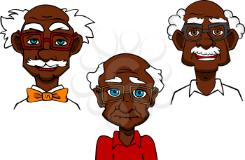 Cartoon portraits of cheerful smiling african american seniors or old men