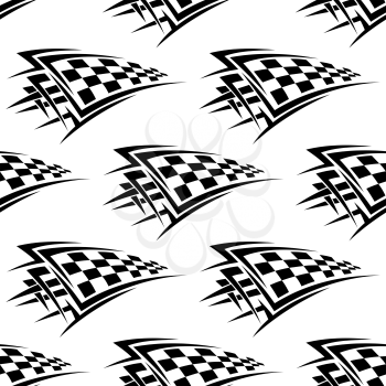 Black and white racing seamless background pattern with checkered flags in tribal style