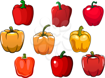 Red and yellow fresh cartoon bell peppers vegetables