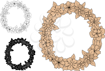 Brown floral lowercase letter O decorated by spring flowers, for vintage font design