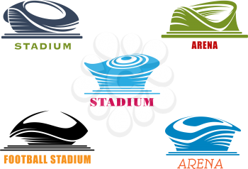 Modern sport stadiums and arenas icons with abstract silhouettes isolated on white