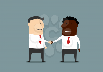 Partnership handshake of african american and caucasian businessmen, for business partnership or agreement concept