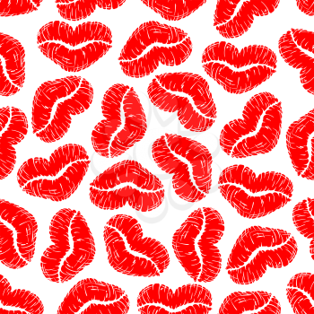 Red lips prints seamless pattern background with woman lipstick shaped as hearts. For love or Valentine day concept themes design